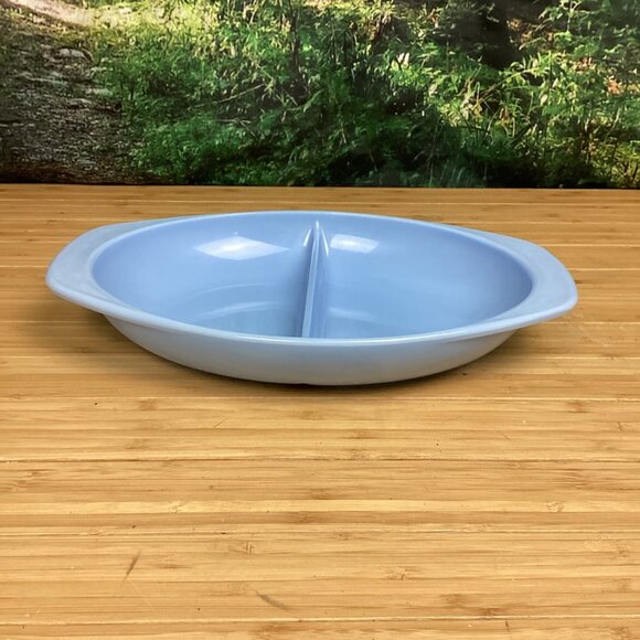 PYREX Delphite Blue 1.5 Quart Oval Divided Dish Vintage - Picture 12 of 12